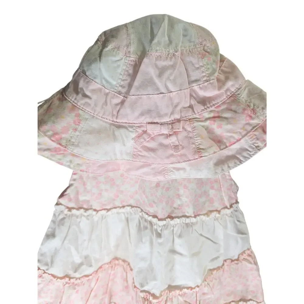 Baby Girl Floral Ruffle Dress Sun Hat Hair Clip 3 Pc Set Pink White 12-18M